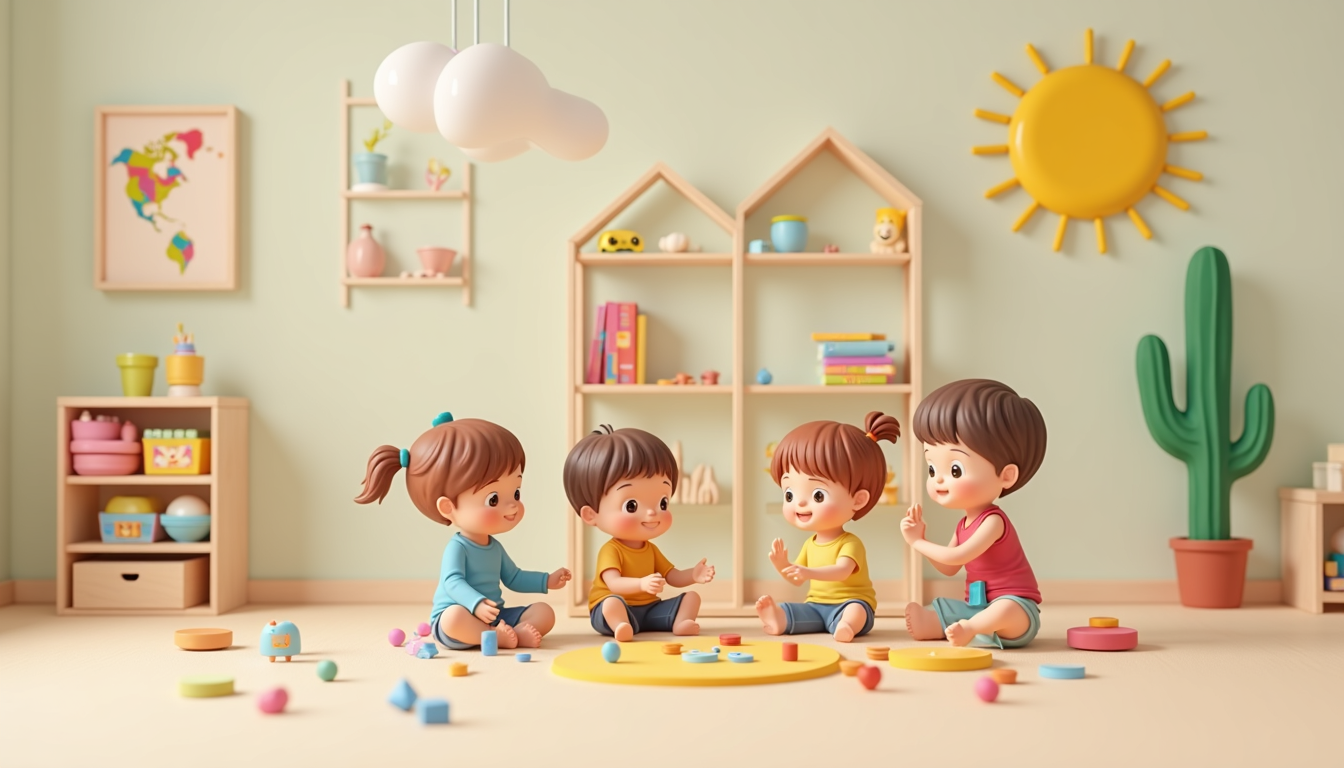 Copii fericiți jucându-se într-o grădiniță Montessori din Ploiești