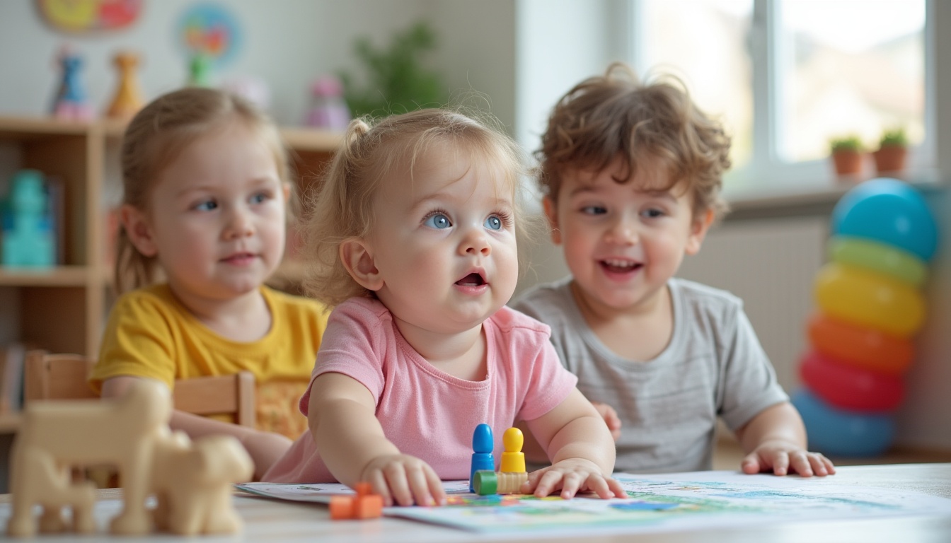 Părinți și copii zâmbitori explorând o grădiniță privată modernă din Ploiești