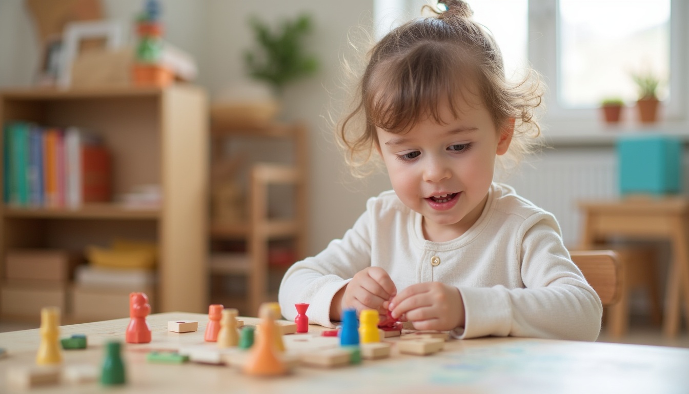 Copii implicați în activități individuale într-o sală de clasă Montessori luminoasă și organizată, explorând materiale